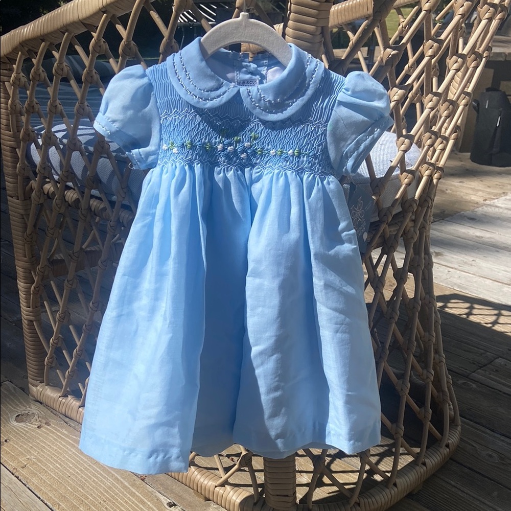 Blue Hand Smocked Baby Dress